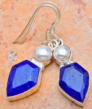 40mm GENUINE SAPPHIRE N PEARL SILVER EARRINGS